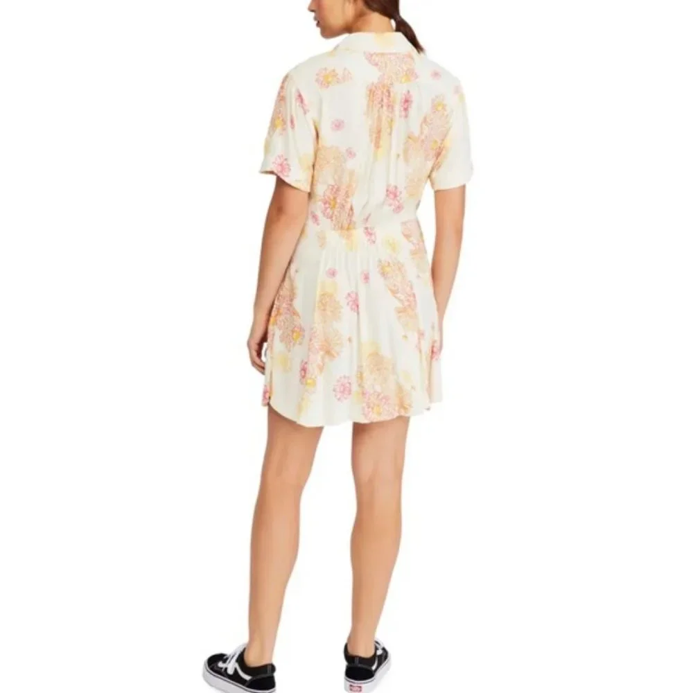 Free People Hawaii Short Sleeve Mini Dress in Cream with Floral - Picture 5 of 15